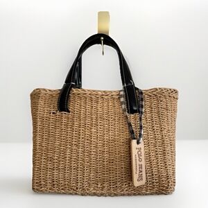 Polo Jeans Straw Mini Tote Bag‎ Gingham- Leather Straps-VTG-Y2K
